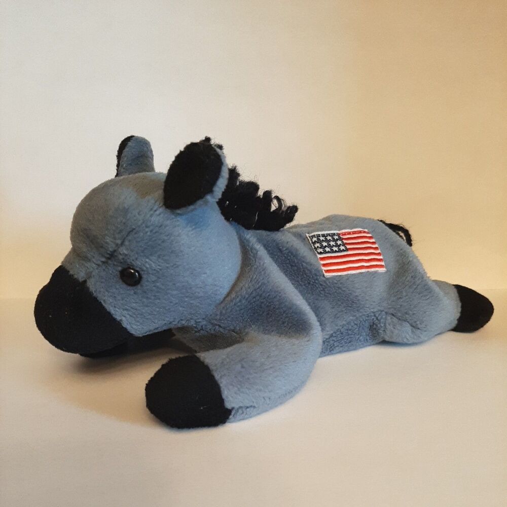Vintage TY Beanie Baby Lefty The Donkey Stuffed Animal Toy No Tag 1996